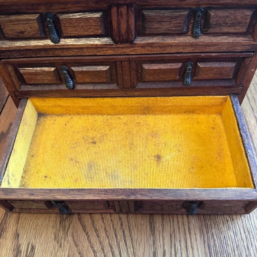 Mele Jewelry Box Chest Brown Vintage Wood 3-Drawer Japan